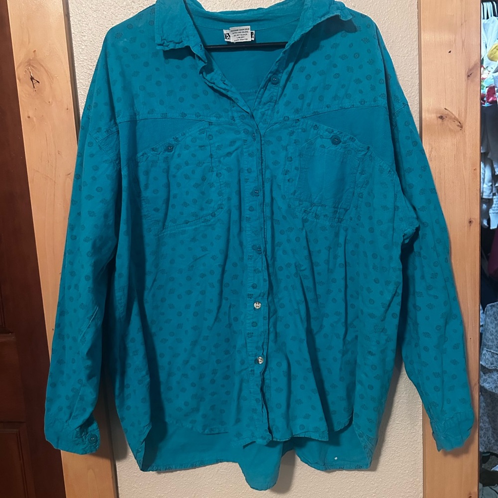 Teal button up